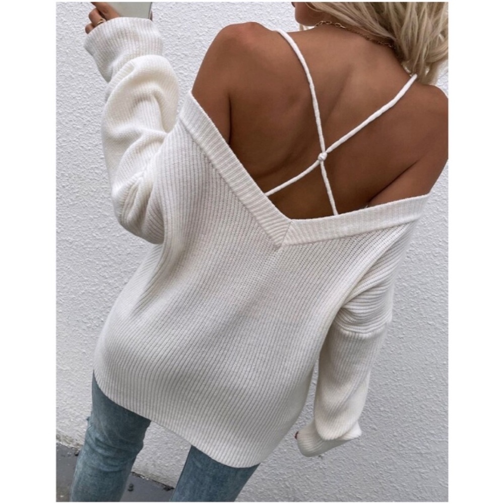 NWOT Off-Shoulder Ribbed Knit Sweater (White, Size S)